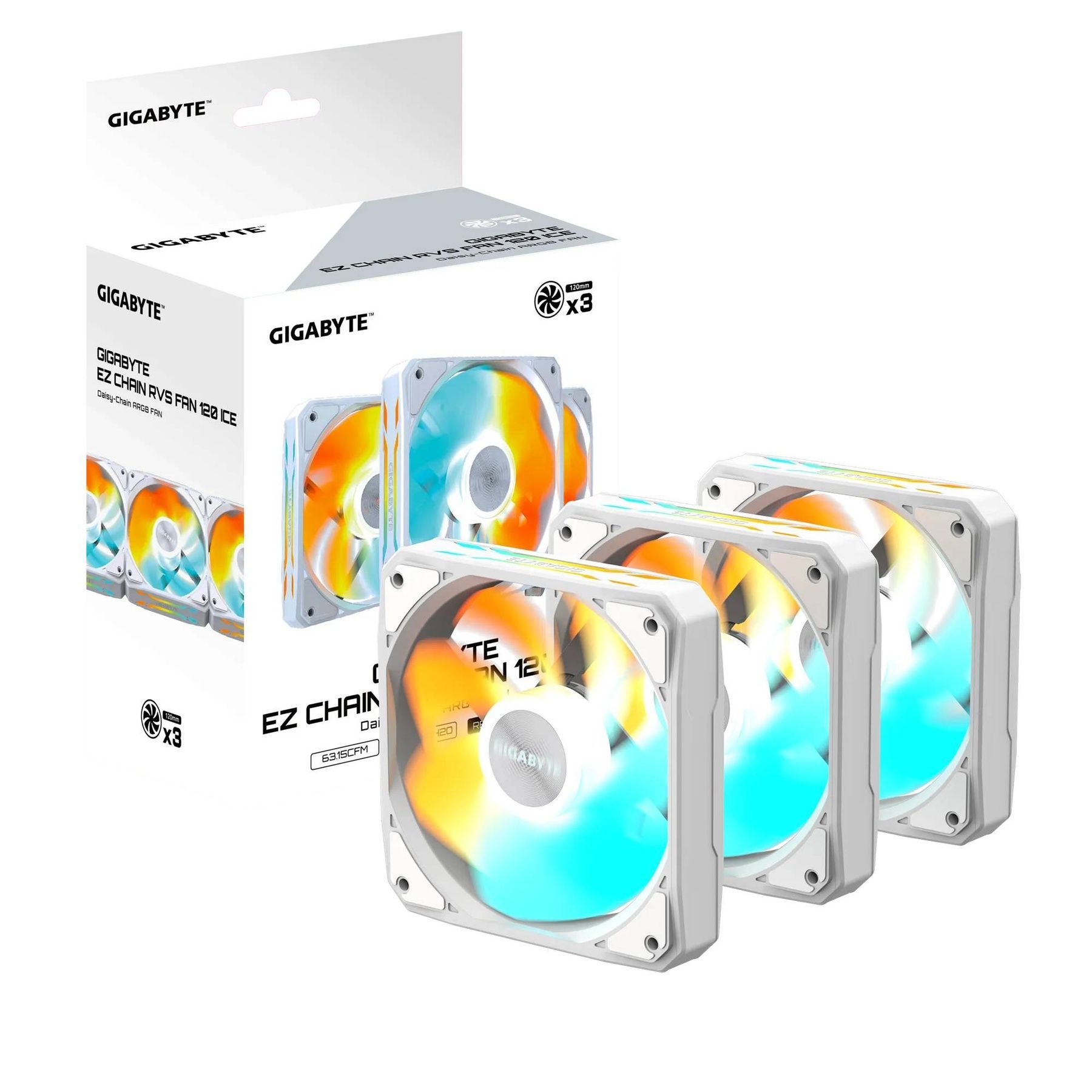 Вентилятор Gigabyte EZ Chain RVS Fan 120 Ice 3-Pack White (GP-GBT EZRVSFAN1203 ICE) Gigabyte купити в Україні