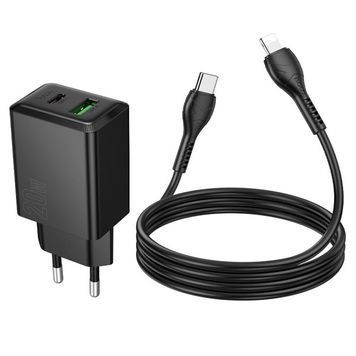 Набір СЗУ HOCO N69 + Type-C / Lighting кабель, 1xUSB+1xUSB-C, PD20W+QC3.0, кабель 1м, Black, Box HOCO купити в Україні