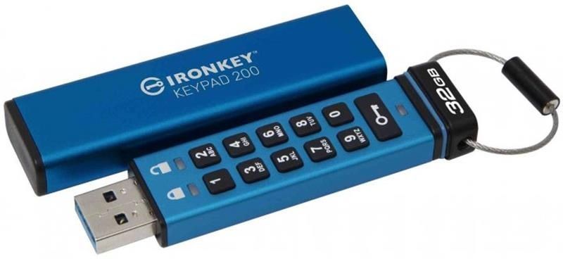 Флеш-накопичувач USB3.2 32GB Kingston IronKey Keypad 200 Type-A Blue (IKKP200/32GB) Kingston купити в Україні