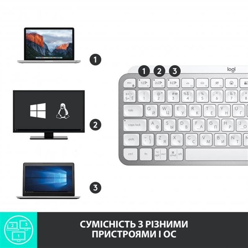 Клавиатура беспроводная Logitech MX Keys Mini Wireless Illuminated UA Pale Gray (920-010499) Logitech купить в Украине