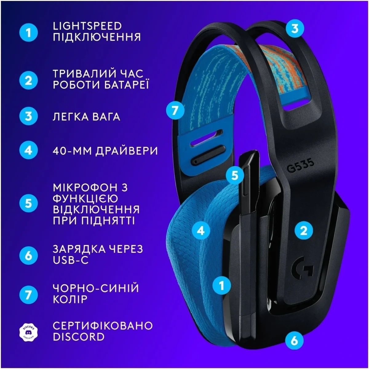 Навушники Logitech G535 Lightspeed Console Wireless Black (939-002219) Logitech купить в Украине