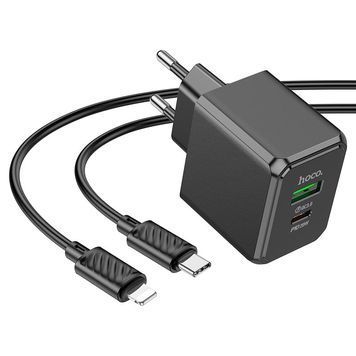 Набір СЗУ HOCO CS14A + кабель Lighting, 1xUSB+1xUSB-C, PD20W+QC3.0, кабель 1м, Black, Box HOCO купити в Україні