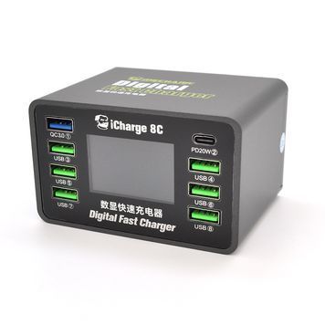 Зарядная станция с цифровой индикацией MECHANIC iCharge 8C , 6*USB-A, QC3.0-5В3А,9В2A,12В1.5А, PD3.1-5В4А,9В2.22A,12В1.67А, 220V / 50W.134*105*65mm MECHANIC купить в Украине