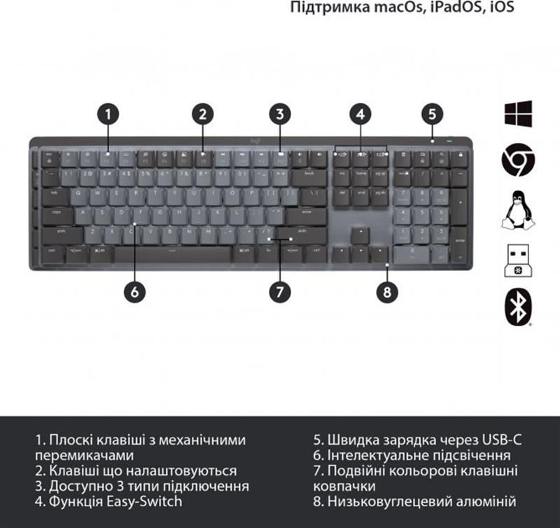 Клавіатура бездротова Logitech MX Mechanical Graphite Clicky (920-010759) Logitech купити в Україні