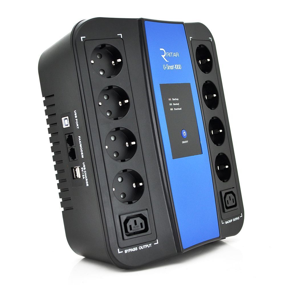 ИБП Ritar U-Smart-1000 (600W), LED, AVR, 3st, 8xSCHUKO socket, 1x12V9Ah, USB x2, RJ45, plastik Case (370*340*190 ) 6,7 кг Q2 Ritar купить в Украине