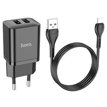 Набір СЗУ HOCO N25 + кабель Lighting, 2xUSB, 2.1A, кабель 1м, Black, Blister HOCO купити в Україні