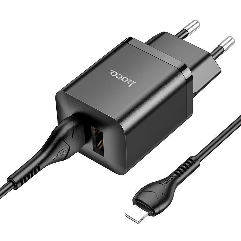 Набор СЗУ HOCO N25 + кабель Lighting, 2xUSB, 2.1A, кабель 1м, Black, Blister HOCO купить в Украине