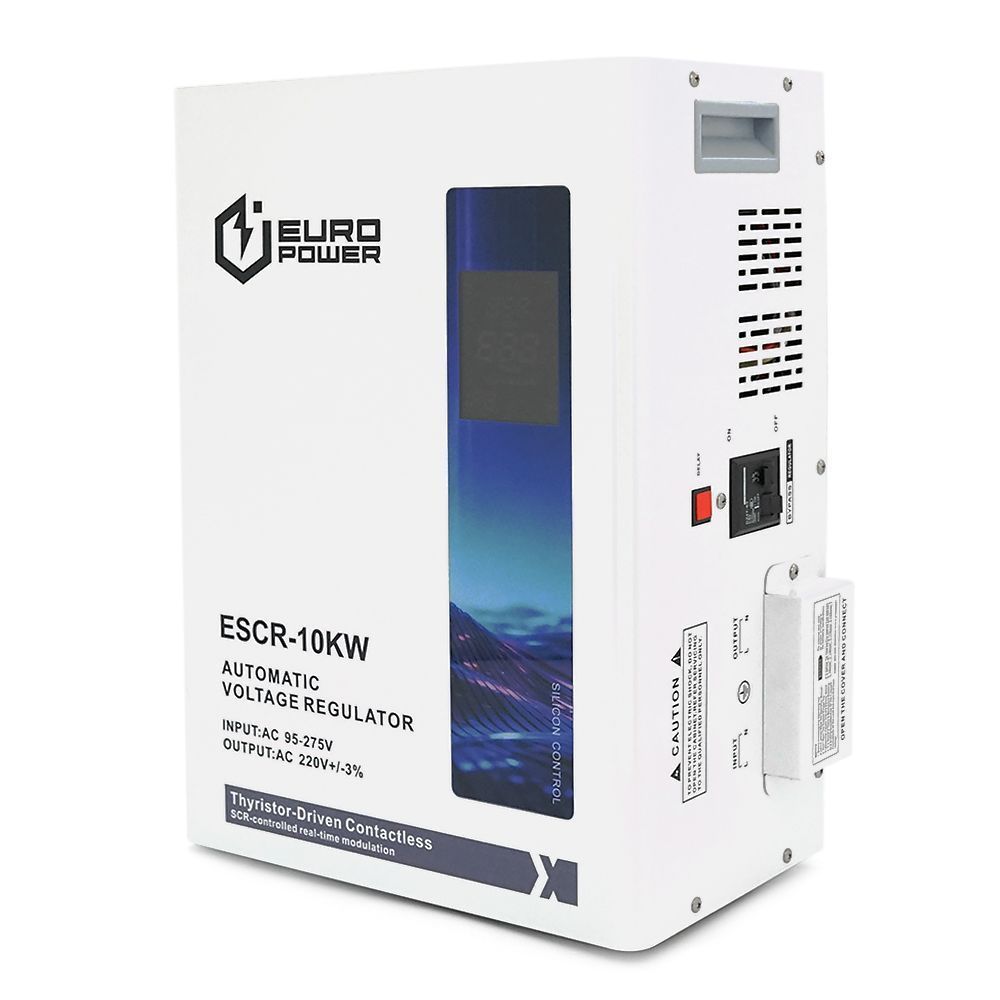 Стабилизатор напряжения тиристорный Europower ESCR-10KW LCD, 10000W, AC 95V-275V, 50Hz / 60Hz, aluninum, &le;50dB, Fan, Power factor 100%, 22.5kg, Q1 EUROPOWER купити в Україні