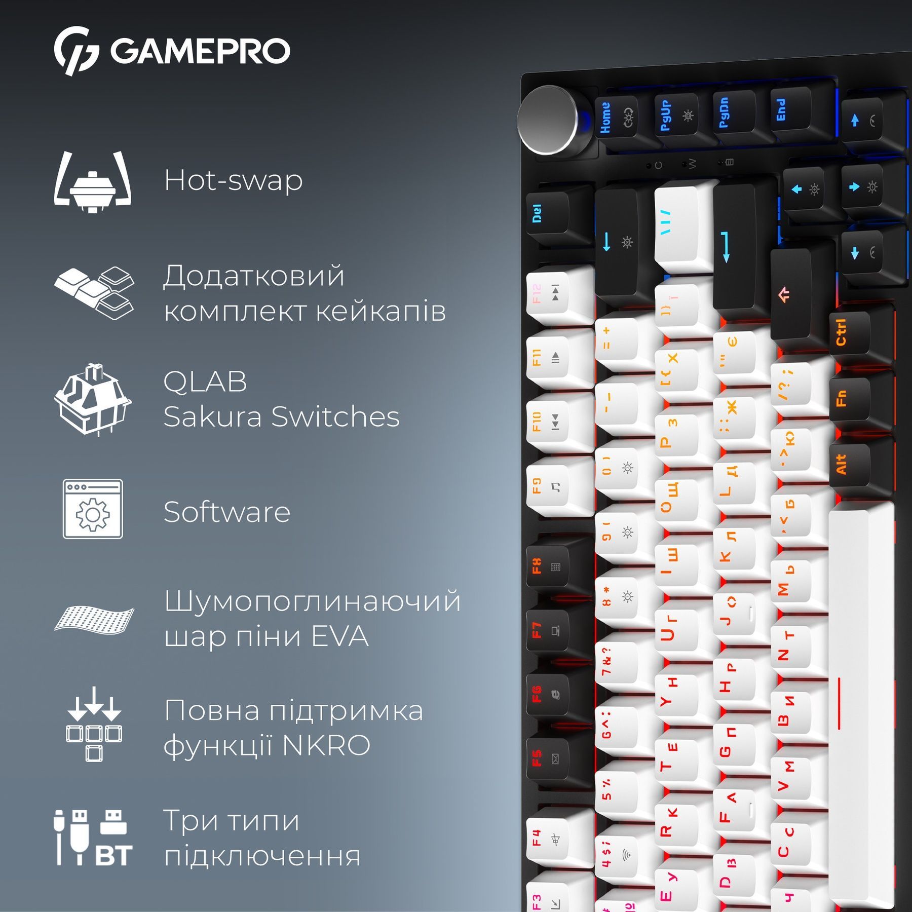 Клавиатура беспроводная GamePro Asgard Valhalla QLAB Sakura Switch Black (MK160-B-QS-PRO) GamePro купить в Украине