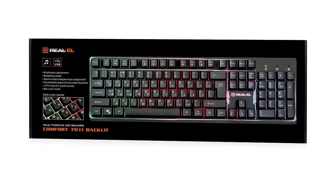 Клавиатура REAL-EL Comfort 7011 Backlit Ukr Black REAL-EL купить в Украине