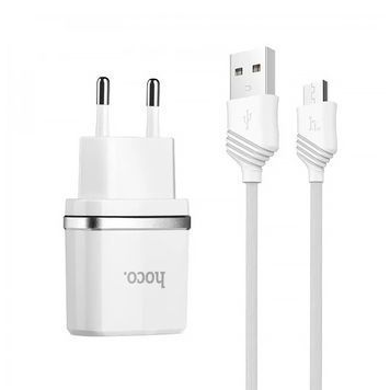 Набір СЗУ HOCO C12 Smart + кабель Micro, 2xUSB, 2.4A, кабель 1м, White, Blister HOCO купити в Україні