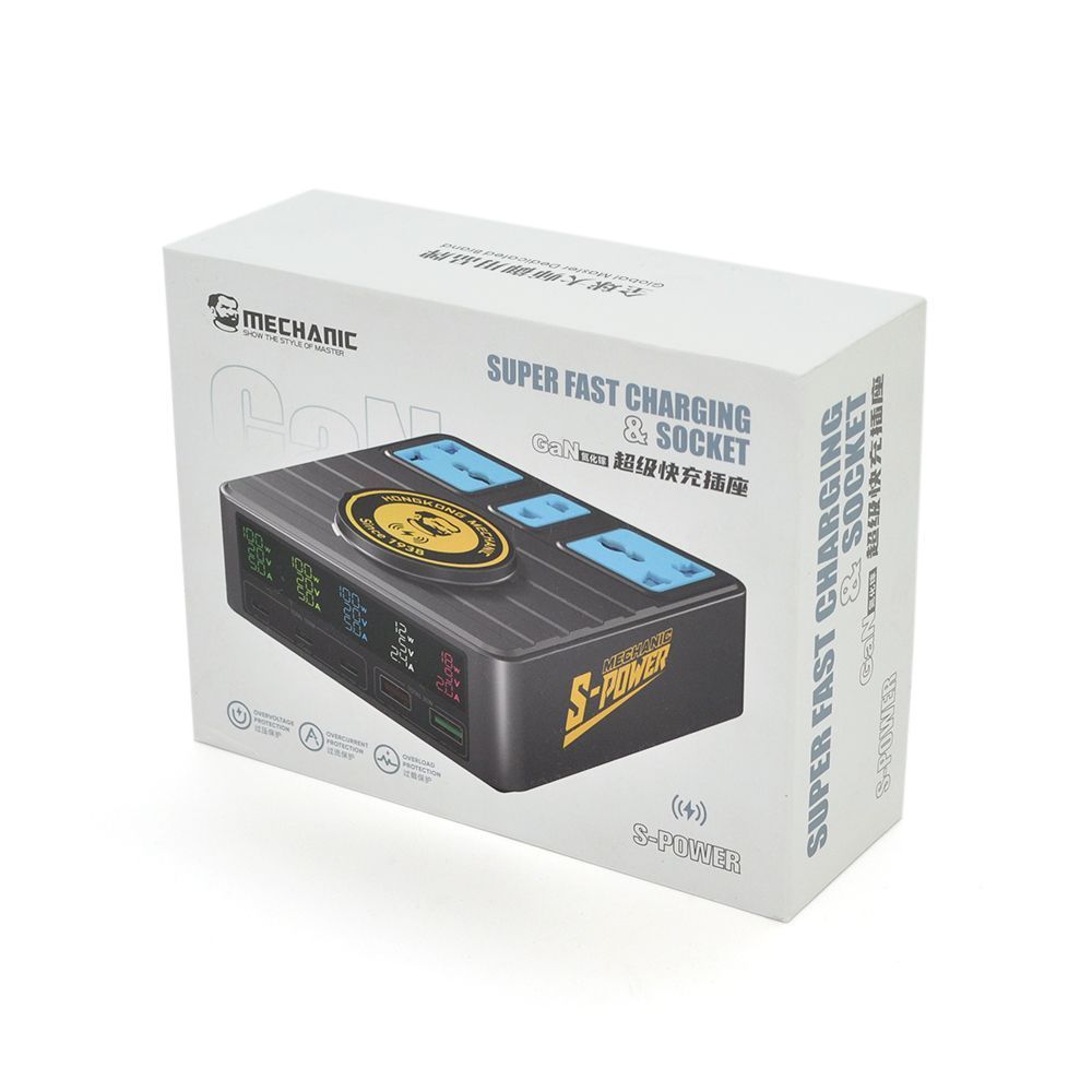 Зарядні станція з цифровою індикацією MECHANIC S-Power, 3*PD3.1-100W, QC3.0-15W, USB-A. Wireless Charging, 3*Socket, 220V / 135W. 125*131*54mm MECHANIC купити в Україні