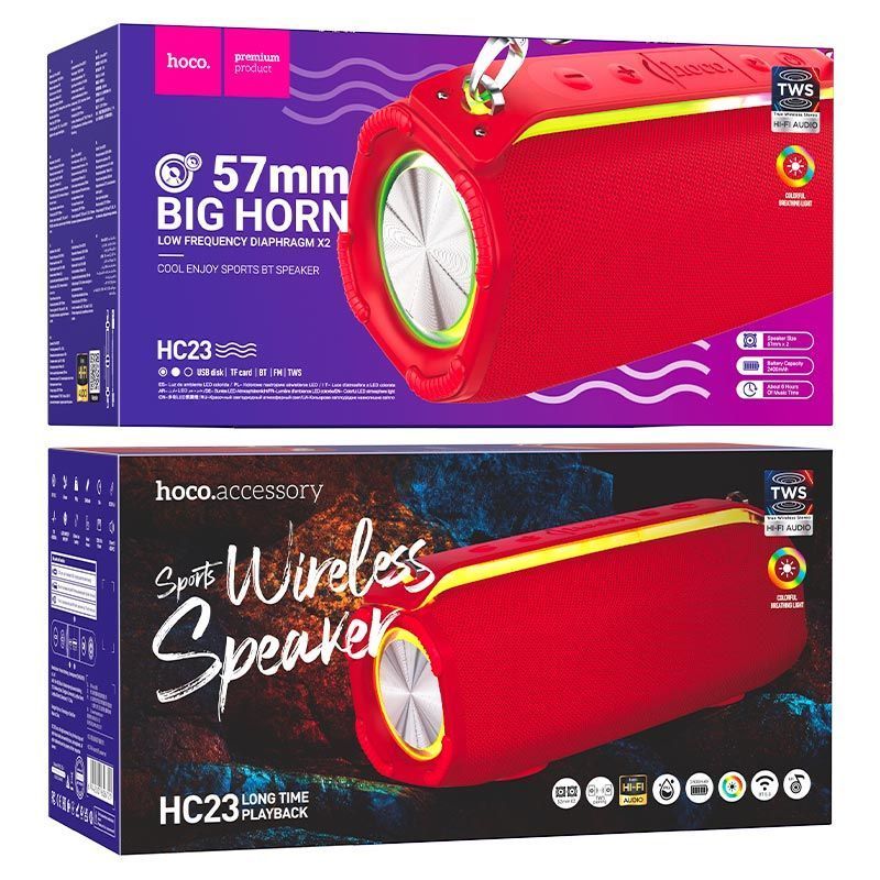 Портативна колонка HOCO HC23 IPX4, BT 5.0, 2x5W, RGB підсвічування, Red, Box HOCO купити в Україні