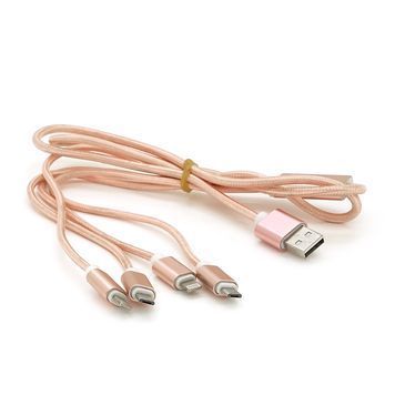 Кабель USB 2.0 DATA CABLE 2Lightning / 2microUSB, 1.0м, круглый, Pink, Box Voltronic купить в Украине