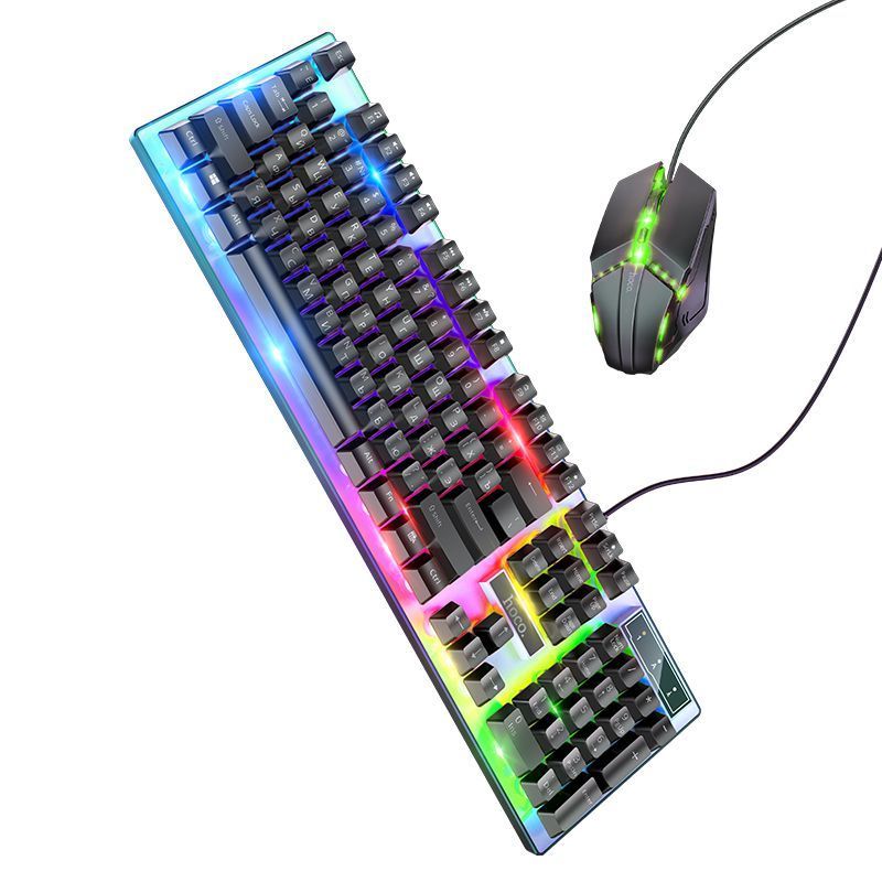 Комплект проводной KB+Mouse HOCO GM18, USB, RGB подсветка, (Eng / Pyc), Black / White, Box HOCO купить в Украине