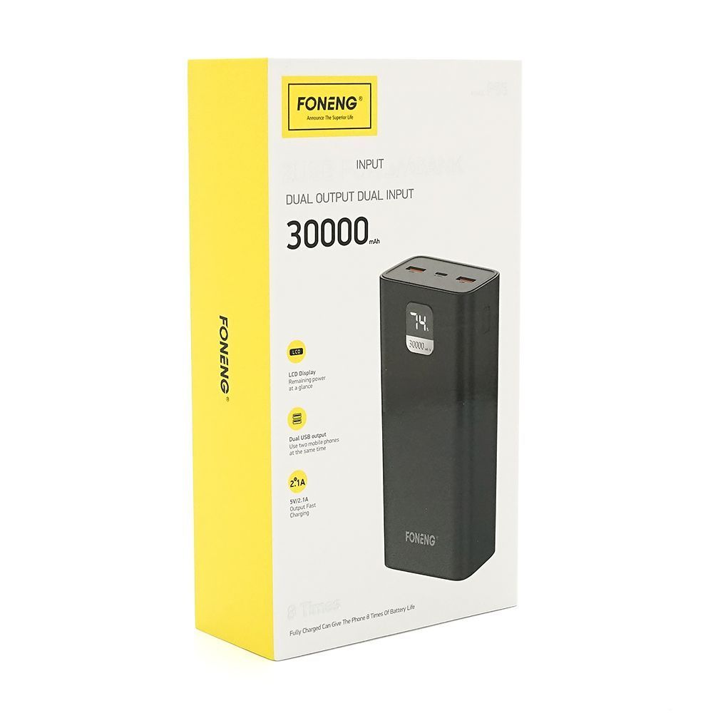 Power Bank FONENG P55 30000mAh, 2*USB+Tepe-C, Black, 0.580kg, Box Budi купить в Украине