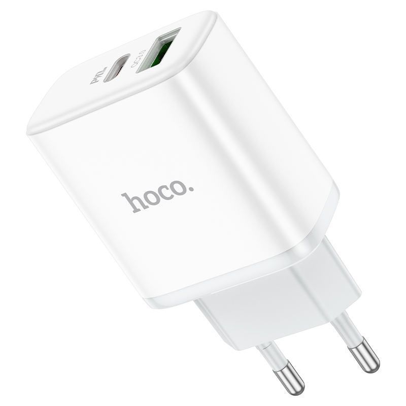 Набір СЗУ 110-240V HOCO C105A + кабель Type-C, порти: USB-C+USB, PD20W+QC3.0, кабель 1м, White, Box HOCO купити в Україні