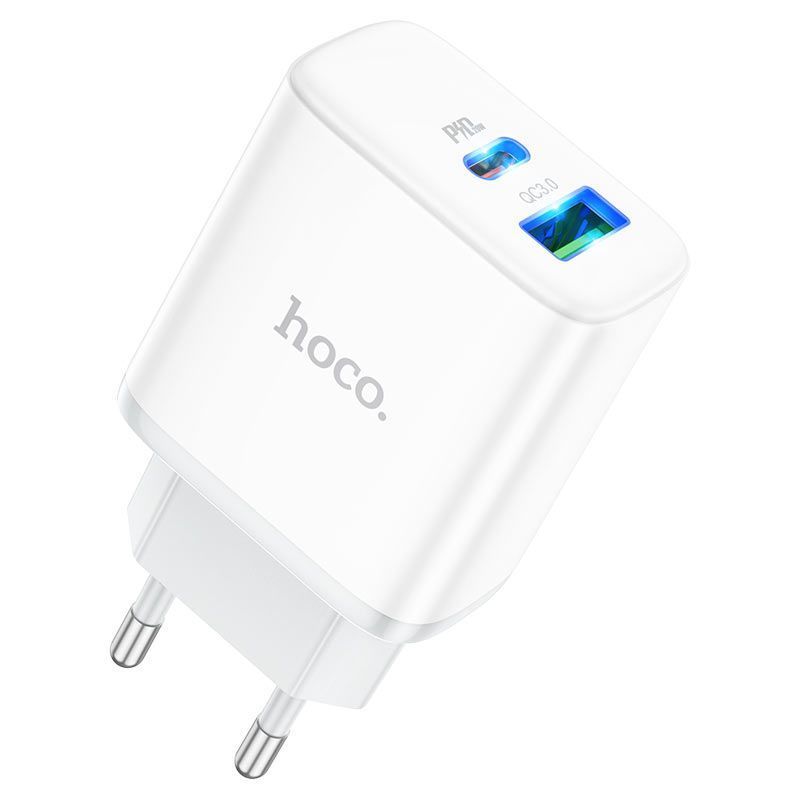 Набір СЗУ 110-240V HOCO C105A + кабель Type-C, порти: USB-C+USB, PD20W+QC3.0, кабель 1м, White, Box HOCO купити в Україні