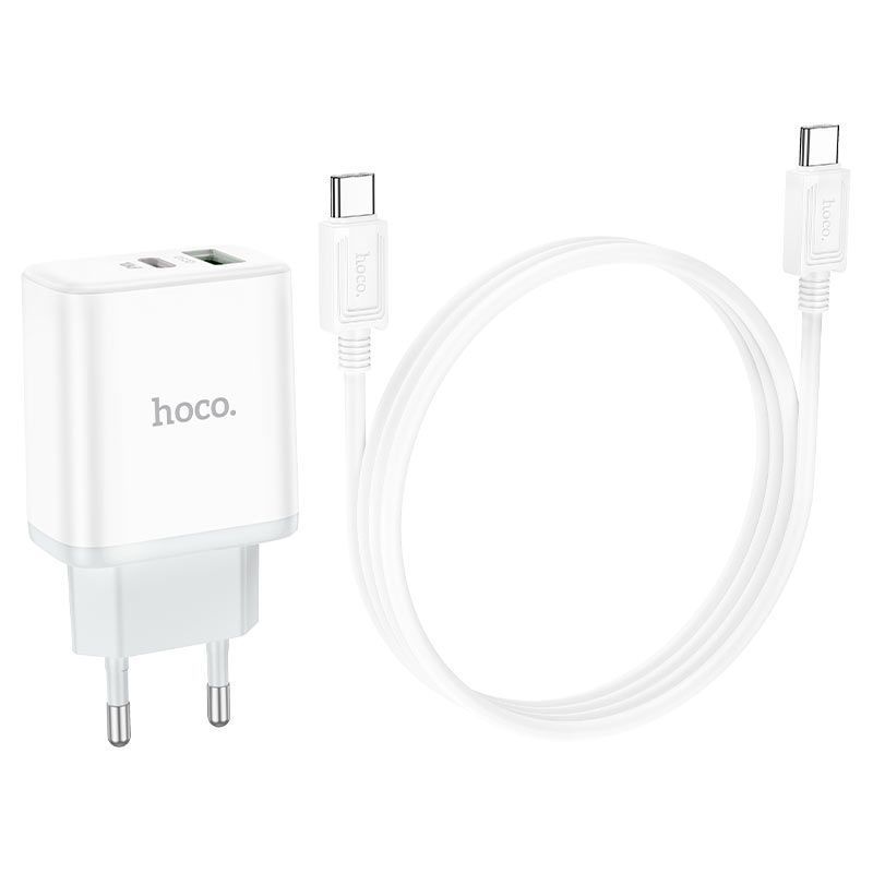 Набір СЗУ 110-240V HOCO C105A + кабель Type-C, порти: USB-C+USB, PD20W+QC3.0, кабель 1м, White, Box HOCO купити в Україні