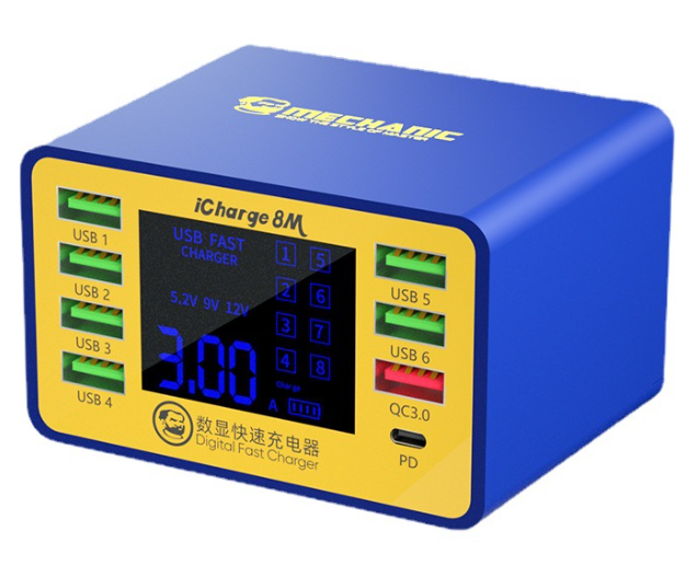 Зарядні станція з цифровою індикацією MECHANIC iCharge 8M , 6*USB-A, QC3.0-5В3.4А,9В2.3A,12В1.5А, PD3.1-5В3.4.А,9В2.3A,12В1.5А, 220V / 50W.134*105*65mm MECHANIC купити в Україні