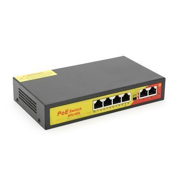 Комутатор POE з 4 портами POE 100Мбіт + 2 порт Ethernet (UP-Link) 100Мбіт, 52V / 1.44A, 100 / 250метрів, корпус - метал, Black, БП вбудований, Q20 Voltronic купити в Україні