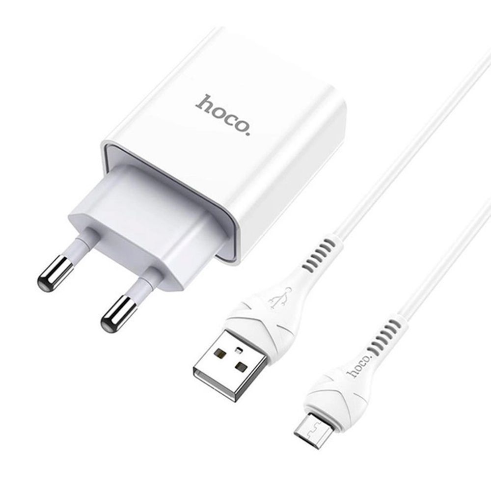 Набір СЗУ 110-240V HOCO C81A 1xUSB+ кабель Micro, 2.1A, кабель 1м, White, Blister HOCO купити в Україні