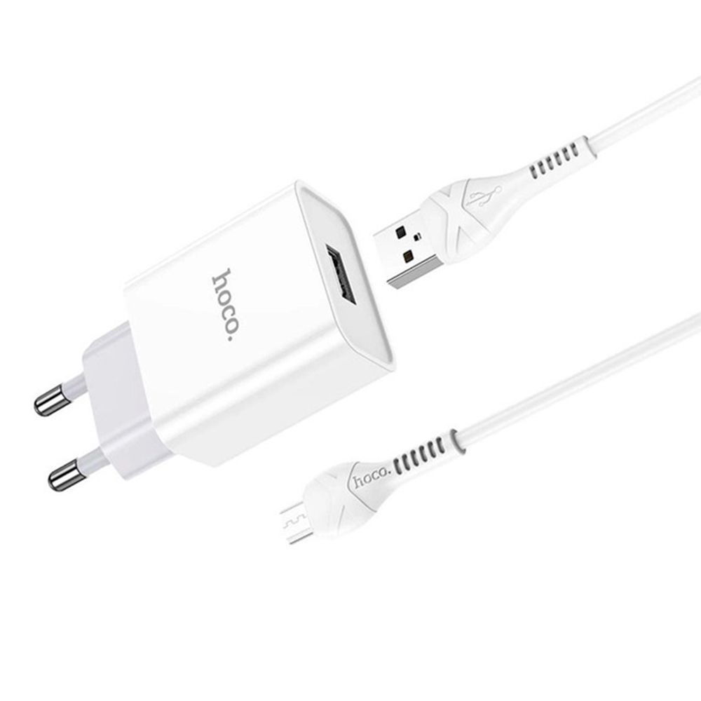 Набір СЗУ 110-240V HOCO C81A 1xUSB+ кабель Micro, 2.1A, кабель 1м, White, Blister HOCO купити в Україні