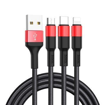 Кабель HOCO X26 USB-1 3 in 1 Micro / Iphone / Type-C, 2A, довжина 1м, Black / Red, Box HOCO купити в Україні