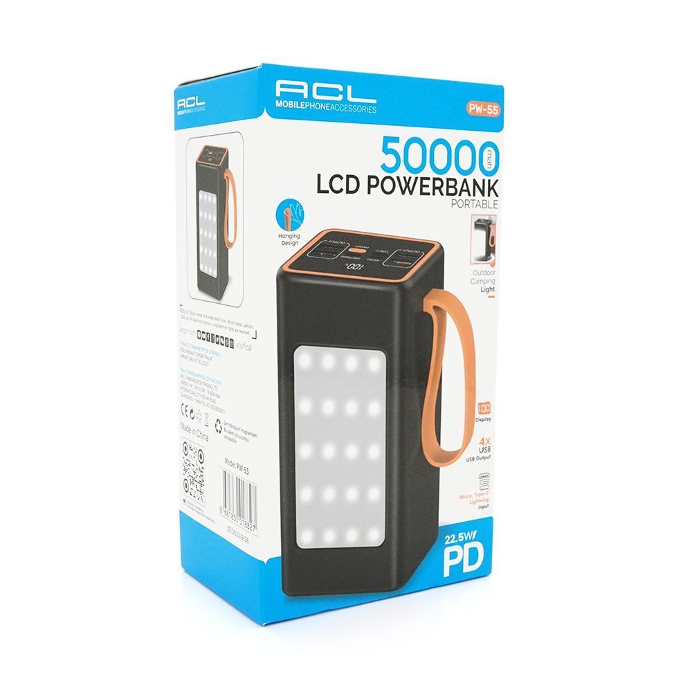 Powerbank ACL PW-55 50000mAh, PD 22.5W, 1,0 kg, Black, Blister ACL купить в Украине