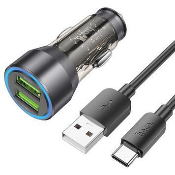 Набор АЗУ 12-24V HOCO NZ12 + кабель Type-C, 2xUSB, 36W, кабель 1м, Black, Box HOCO купить в Украине