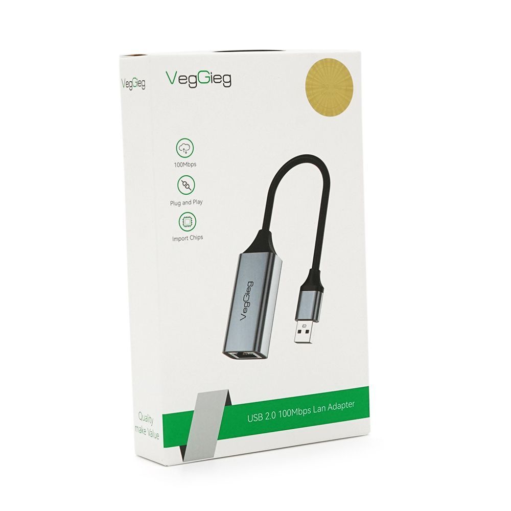 Контроллер USB 2.0 to Ethernet VEGGIEG - Сетевой адаптер 10 / 100Mbps с проводом, RTL-8152B, Aluminum, Blister-Box VEGGIEG купить в Украине