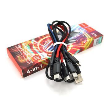 Кабель HOCO X76 USB-1 4 in 1 Micro / Iphone / 2*Type-C, 2A, длина 1м, Mix color, Box Voltronic купить в Украине