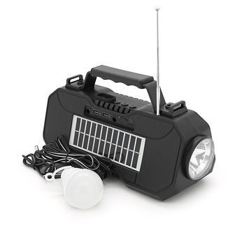 Переносной фонарь EP-519 + Solar, Функции: PowerBank, FM радіо, USB / TF, Bluetooth, АКБ 1800mAh, 1 выносная лампочка 1W, 244x193x50мм, Black, Box Voltronic купить в Украине