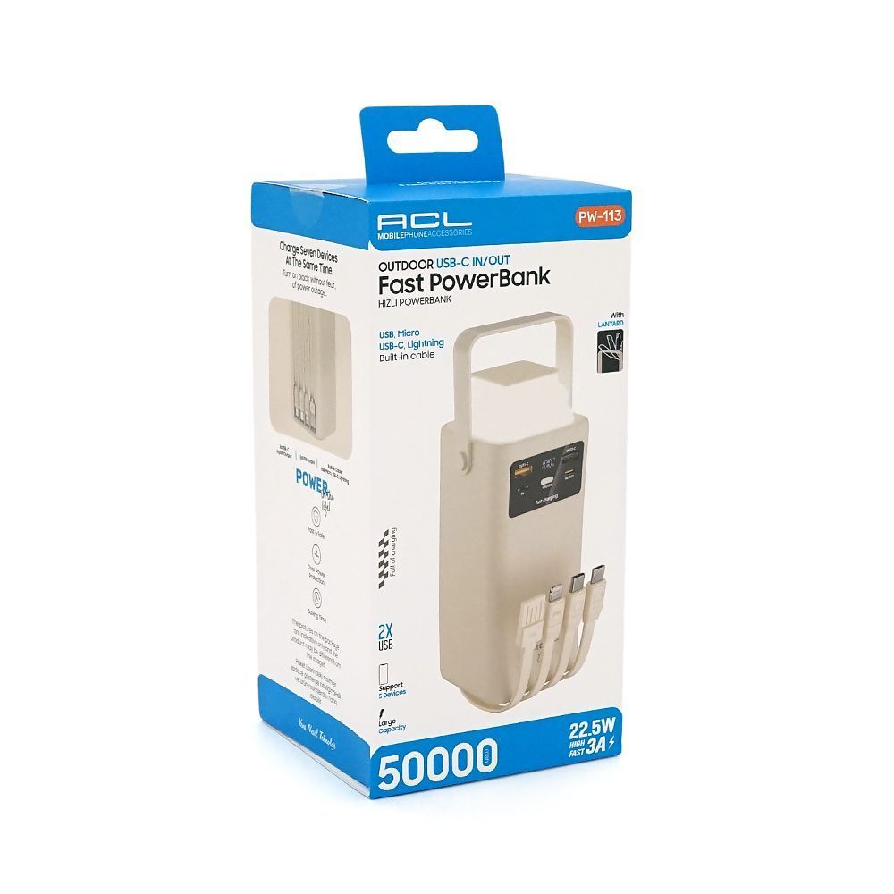 Powerbank ACL PW-113 50000mAh, PD 22.5W, 1.08kg, White, Box ACL купити в Україні