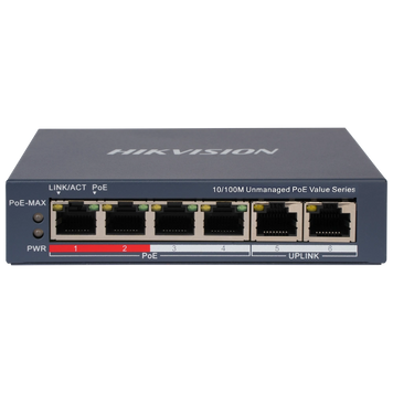 6-портовый неуправляемый POE коммутатор Hikvision DS-3E0106P-E / M(B) , 4 POE&times;100 Мбит / с + 2 RJ45&times;100 Мбит / с Hikvision купить в Украине