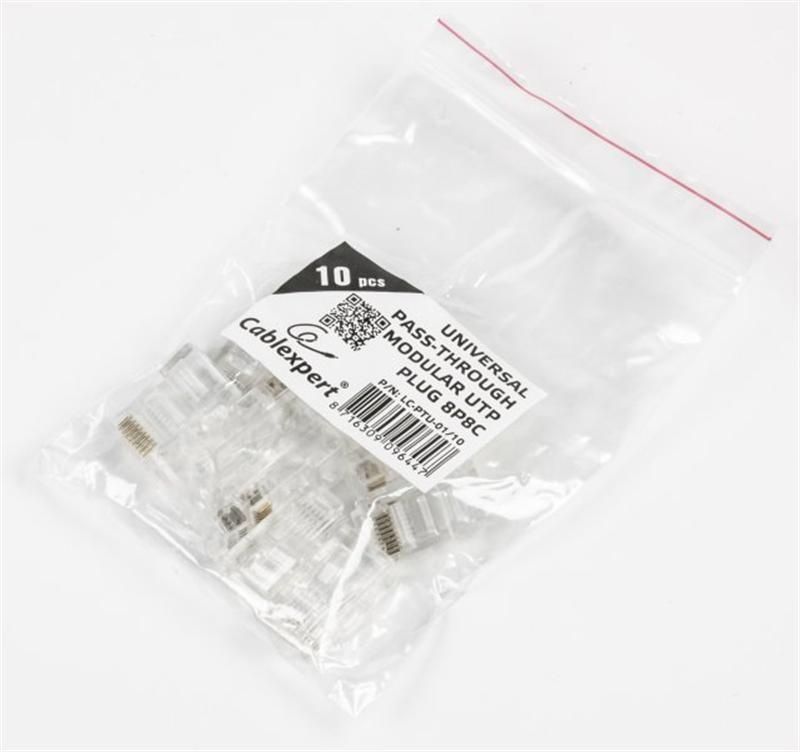Конектор RJ 45 Cablexpert (LC-PTU-01/10) з наскрізними отворами (10 шт/уп) Cablexpert купити в Україні