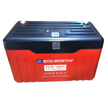 Акумуляторна батарея Eco-Worthy LiFePO4 25,6V 100Ah,(100 / 100A), 0&deg;C до 60&deg;C, індикатор заряду, винт M8, 414*215*260 мм. 18 кг Eco-Worthy купити в Україні