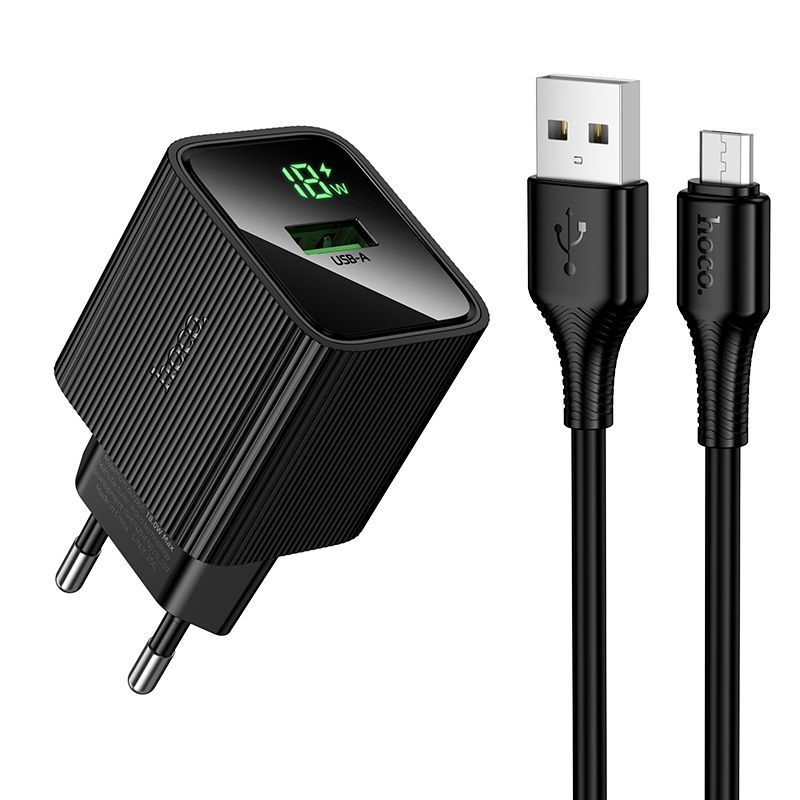 Набір СЗУ 110-240V HOCO CS81A+ кабель Micro, 1xUSB, 3A, 18W, QC3.0, кабель 1м, Black, Blister HOCO купити в Україні