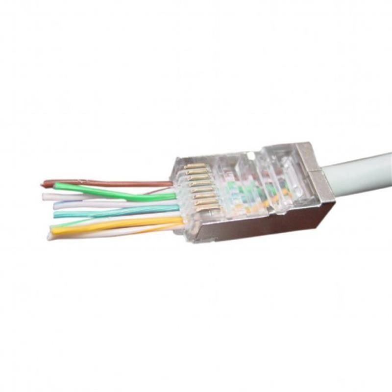 Конектор RJ 45 Cablexpert (LC-PTF-01/100) екранований, із позолоченими контактами, з наскрізними отворами (100 шт/уп) Cablexpert купити в Україні