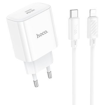 Набір СЗУ 110-240V HOCO C76A Pro+ Lighting кабель, USB-C, PD30W, кабель 1м, White, Box HOCO купити в Україні