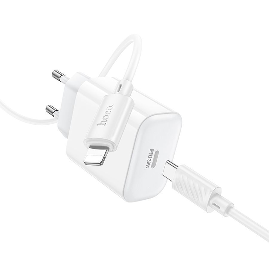Набір СЗУ 110-240V HOCO C76A Pro+ Lighting кабель, USB-C, PD30W, кабель 1м, White, Box HOCO купити в Україні