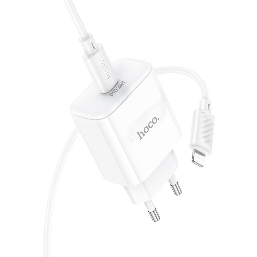 Набір СЗУ 110-240V HOCO C76A Pro+ Lighting кабель, USB-C, PD30W, кабель 1м, White, Box HOCO купити в Україні