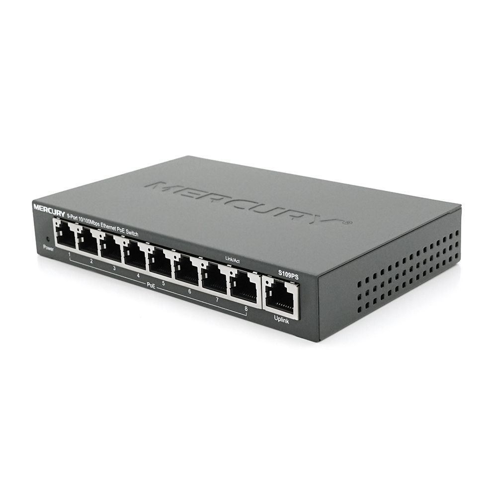 Комутатор POE 48V Mercury S109PS 8 портів POE + 1 порт Ethernet (Uplink) 10 / 100 Мбіт / сек, БП в комплекті, BOX Q200 (258 * 196 * 66) 0,72 кг (158 * 99 * 25) MERCURY купити в Україні