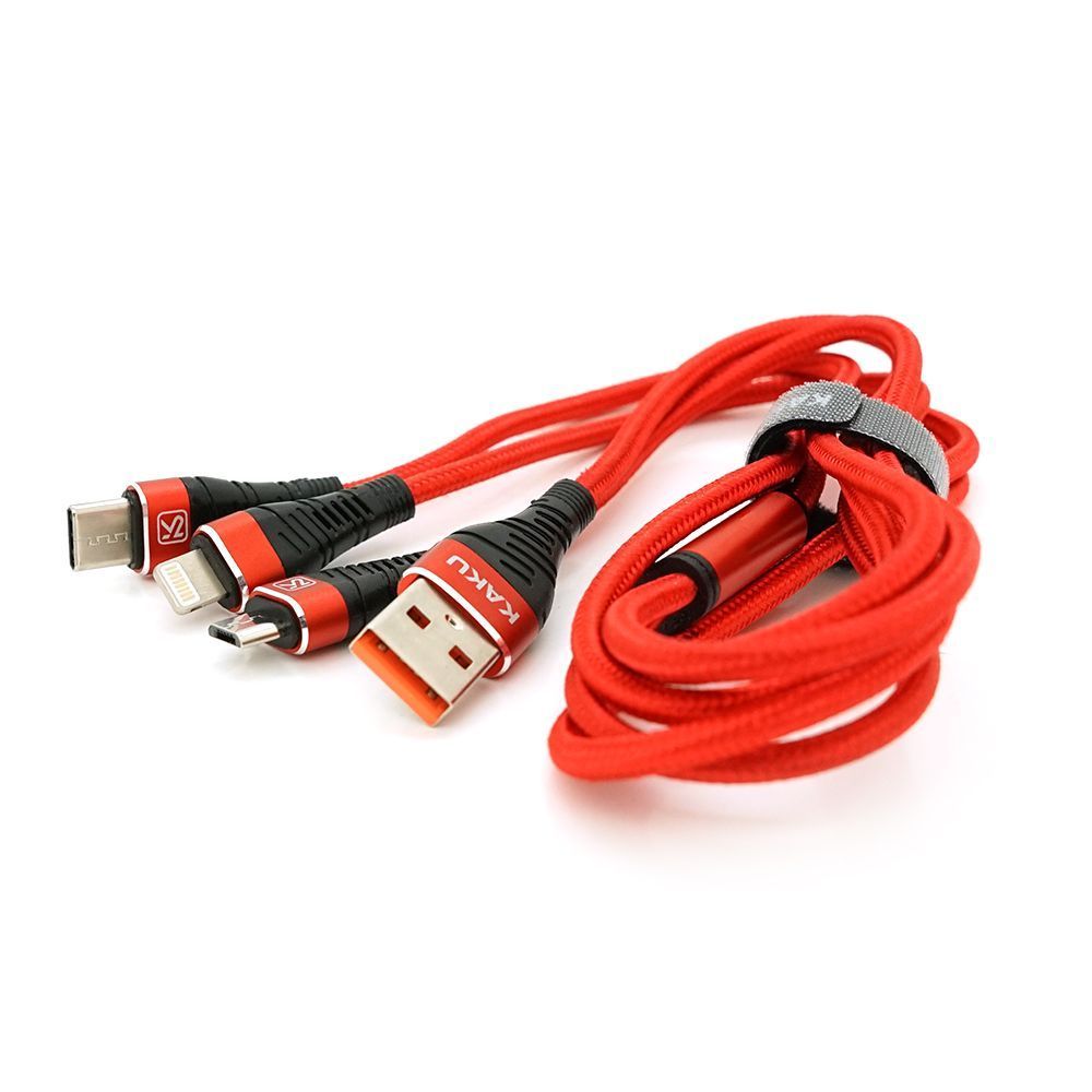 Кабель KSC-296 TUOYUAN charging data cable 3 in 1 Micro / Iphone / Type-C, длина 1м, Red, BOX iKAKU купить в Украине