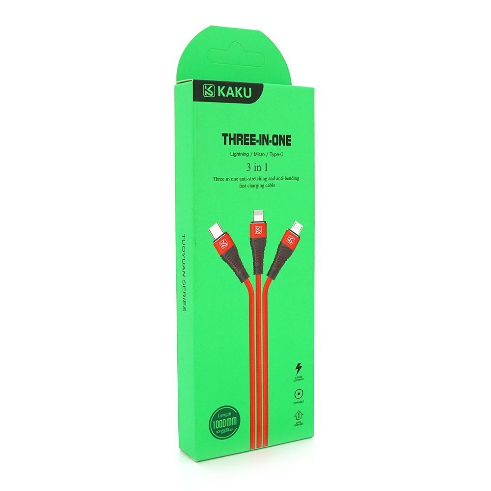 Кабель KSC-296 TUOYUAN charging data cable 3 in 1 Micro / Iphone / Type-C, длина 1м, Red, BOX iKAKU купить в Украине