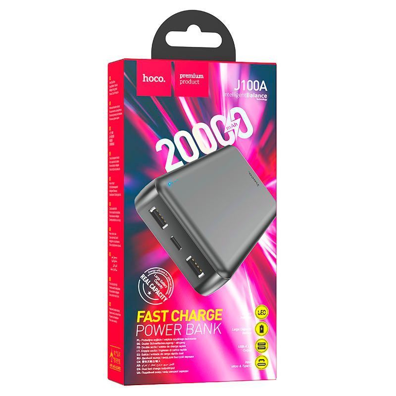 Power Bank HOCO J100A 20000mAh, USB+Type-C, 2A, Black, 0.470kg, Box HOCO купить в Украине