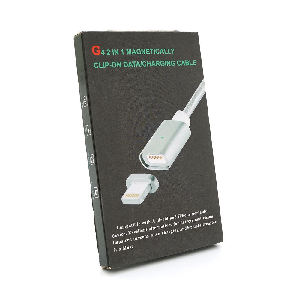 Магнитный кабель USB 2.0 / Lighting, 1m, 2А, индикатор заряда, тканевая оплетка, съемник, Silver, Blister ( под наконечник 1938 ) Voltronic купить в Украине