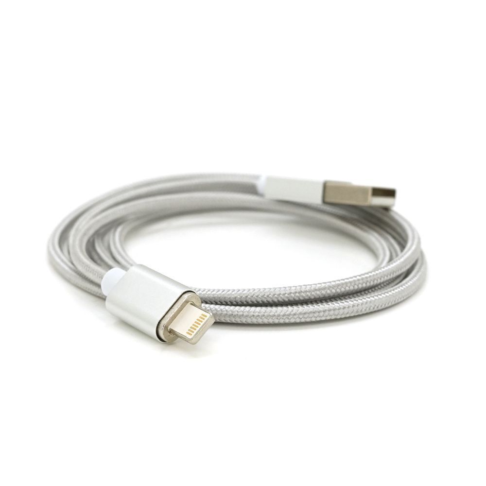 Магнитный кабель USB 2.0 / Lighting, 1m, 2А, индикатор заряда, тканевая оплетка, съемник, Silver, Blister ( под наконечник 1938 ) Voltronic купить в Украине