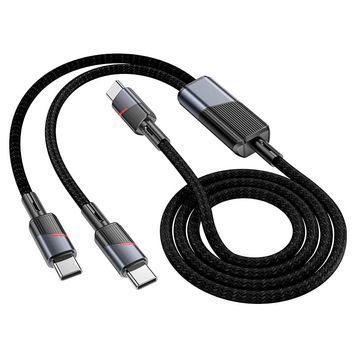 Кабель Hoco U139, Type-C-2Type-C, 100W, такневая оплетка, длина 1,2м, Black, BOX HOCO купить в Украине