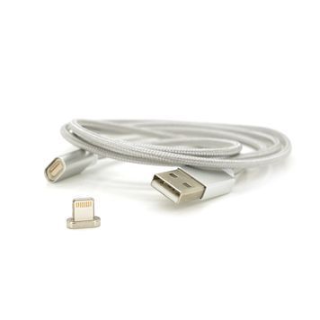 Магнітний кабель USB 2.0 / Lighting, 1m, 2А, індикатор заряду, тканинне обплетення, знімач, Silver, Blister ( під наконечник 1938 ) Voltronic купити в Україні